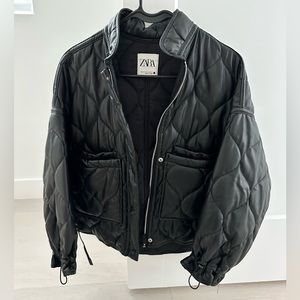 Zara black leather jacket size xs